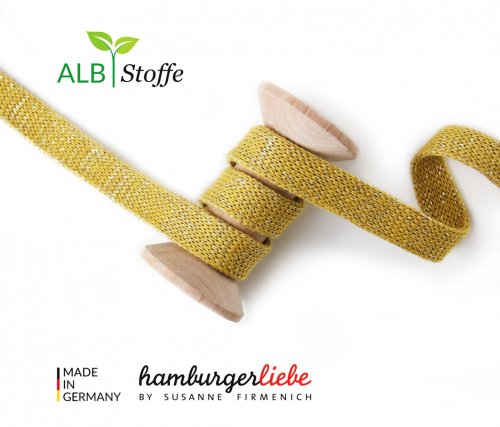 Bio Flachkordel - 2,0 cm - A73 senf/silber Glitzer - Albstoffe - Hamburger Liebe